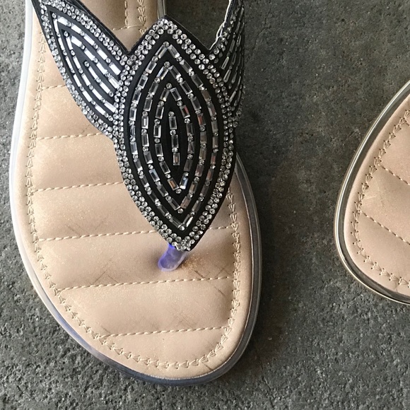 Italina Art Deco Rhinestone Woven Slingback Flatform Thong Between Toe Sandal - Picture 6 of 8